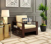 ONIJA  Sofa for Home Furniture - One Seater Sofa Wooden - Sheesham Wood 1 Seater Couch for Livingroom - WALNUT FINISH